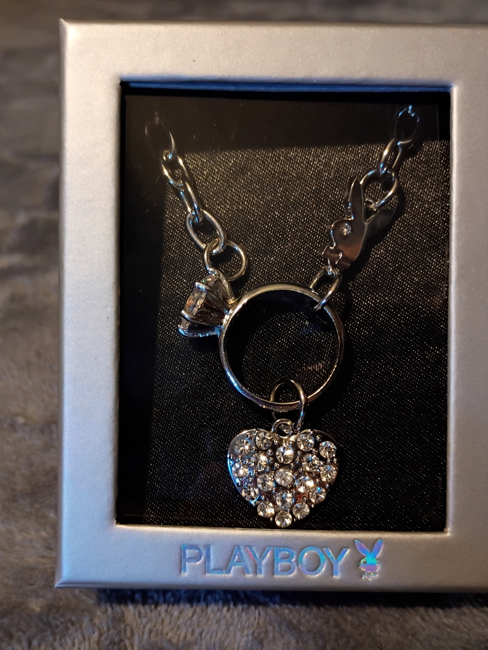 Playboy Silver Heart Crystal Charm Necklace - Silver
